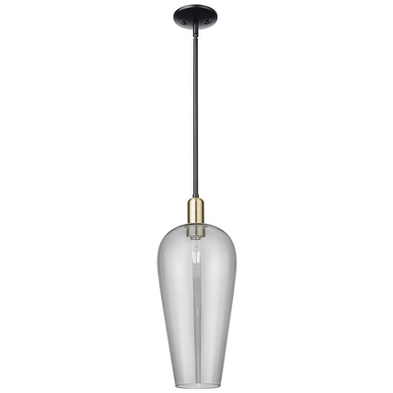 Image 1 Chelsea 8"W Black Brass Stem Mini Pendant With Light Smoke Shade