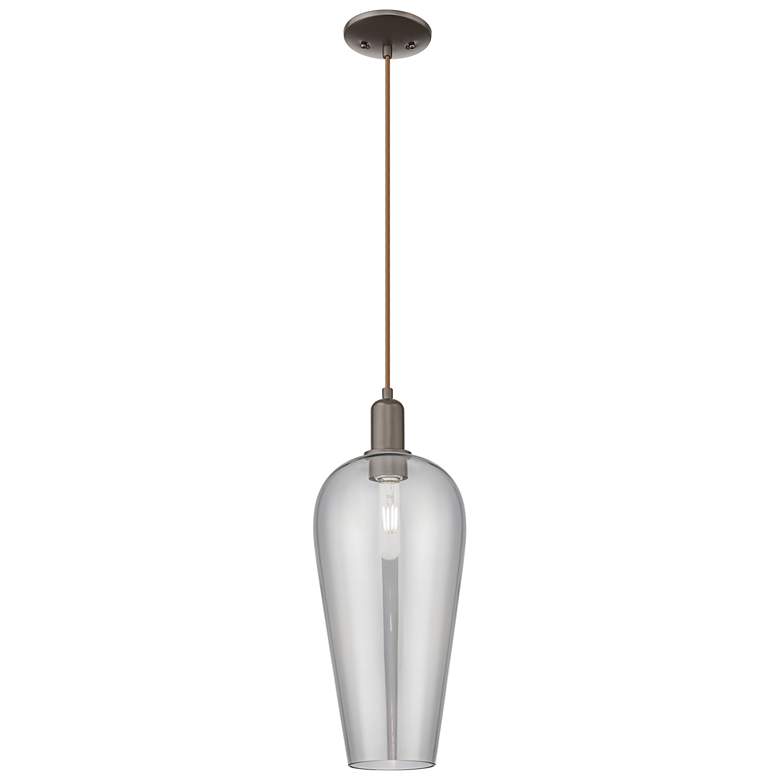 Image 1 Chelsea 8"W Oil Rubbed Bronze Cord Mini Pendant With Light Smoke Shade