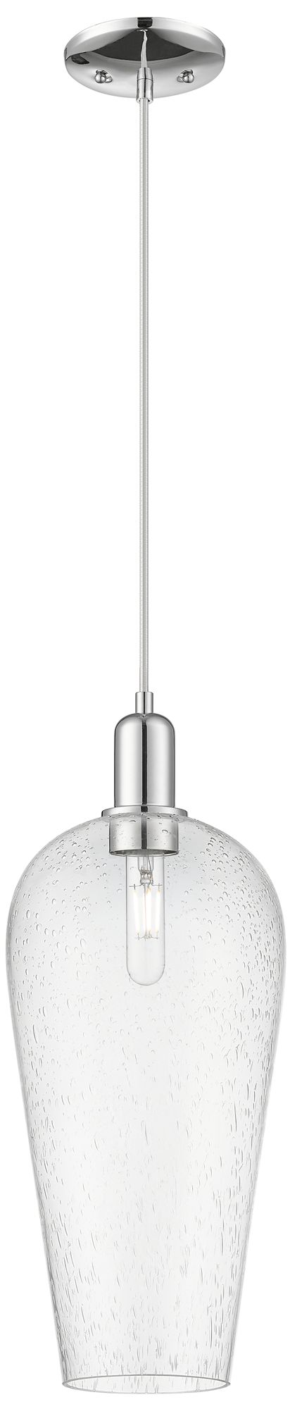 Chelsea 8"W Polished Chrome Cord Hung Mini Pendant With Seedy Shade
