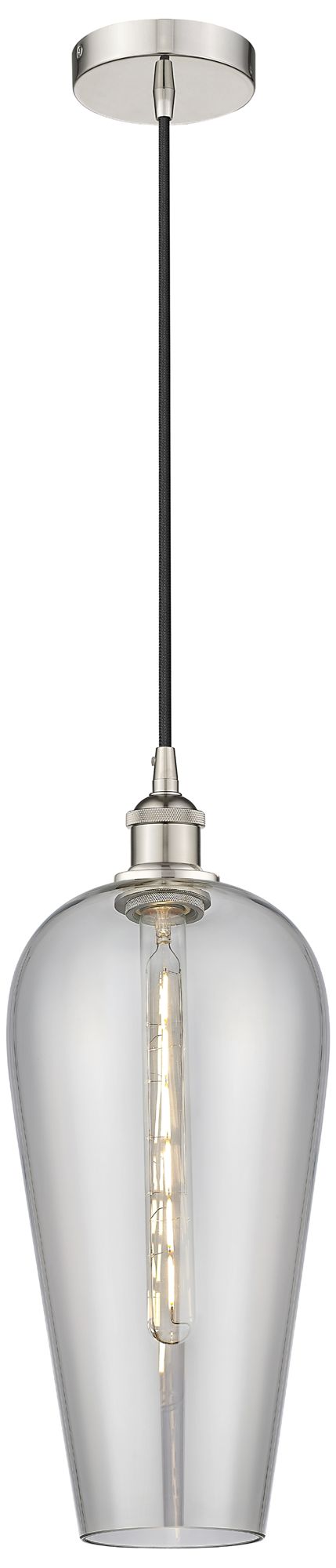 Chelsea 8"W Polished Nickel Cord Hung Mini Pendant with Light Smoke Shade