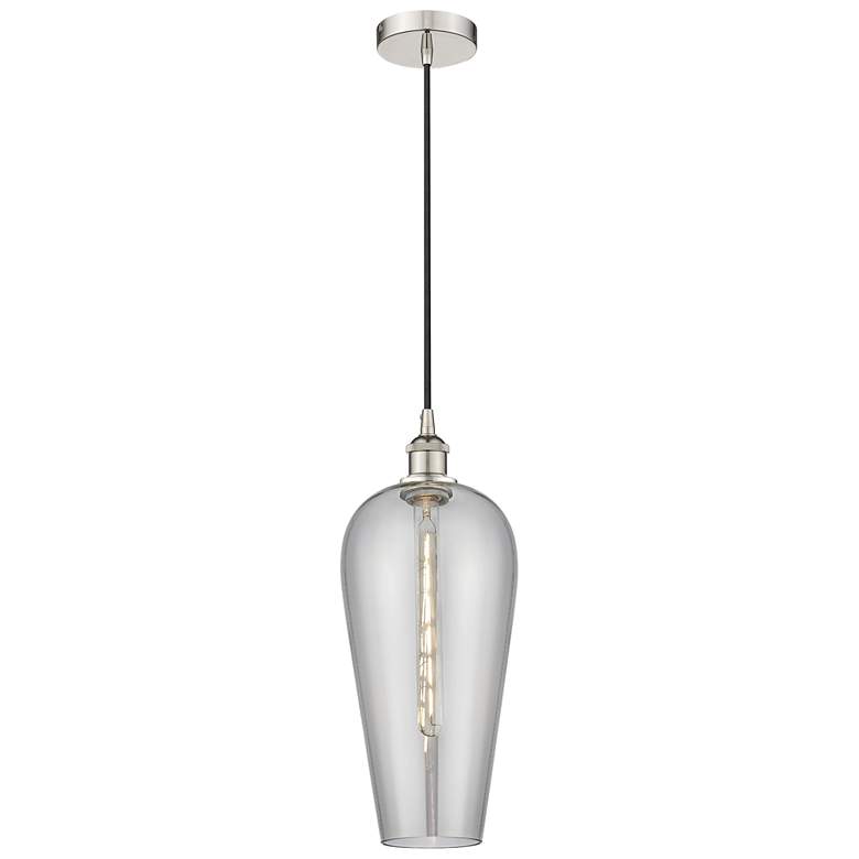 Image 1 Chelsea 8"W Polished Nickel Cord Hung Mini Pendant with Light Smoke Shade