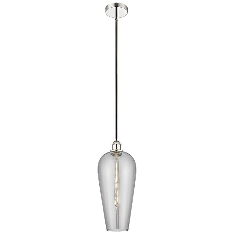 Image 1 Chelsea 8"W Polished Nickel Stem Hung Mini Pendant with Light Smoke Shade