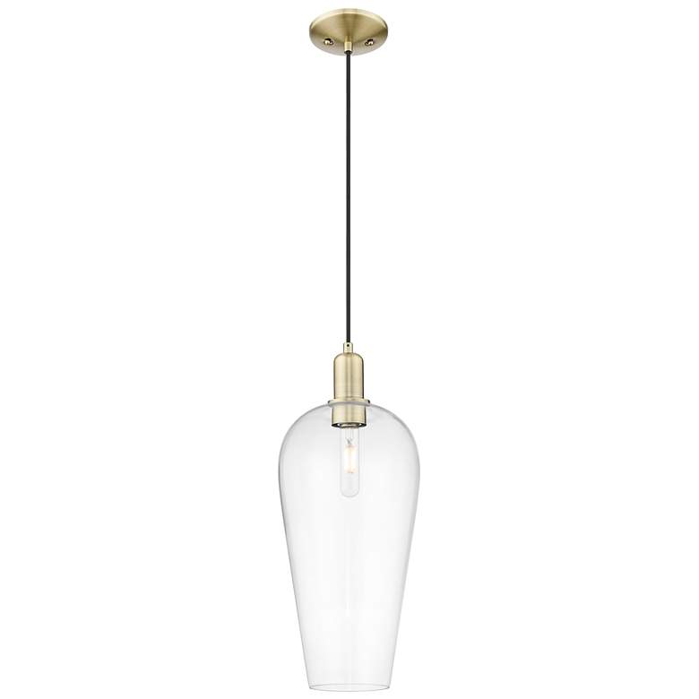 Image 1 Chelsea 8" Wide Antique Brass Cord Hung Mini Pendant With Clear Shade