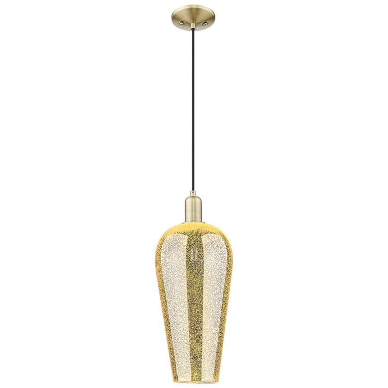 Image 1 Chelsea 8" Wide Antique Brass Cord Hung Mini Pendant With Mercury Shade