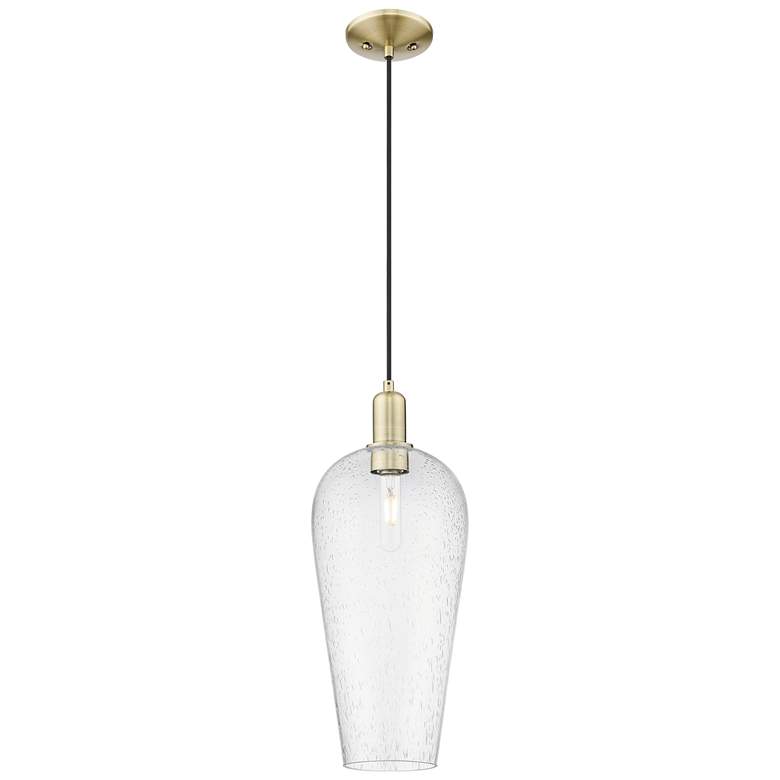 Image 1 Chelsea 8" Wide Antique Brass Cord Hung Mini Pendant With Seedy Shade