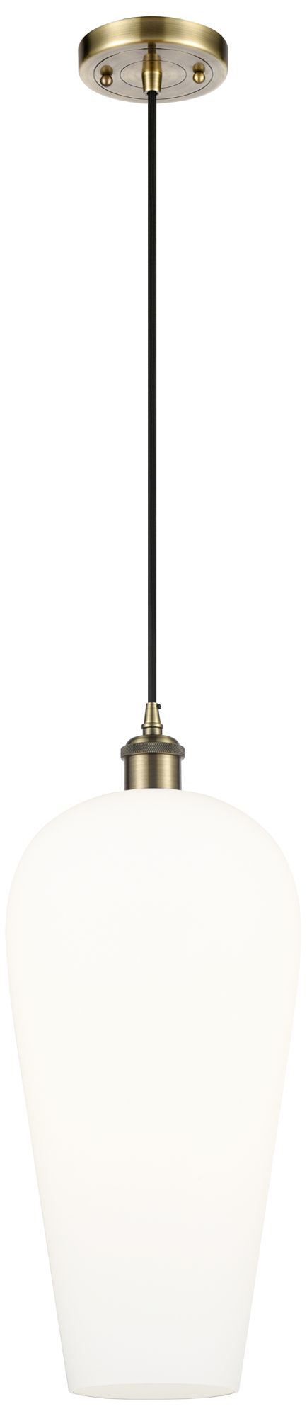 Chelsea 8" Wide Antique Brass Cord Hung Mini Pendant with White Shade