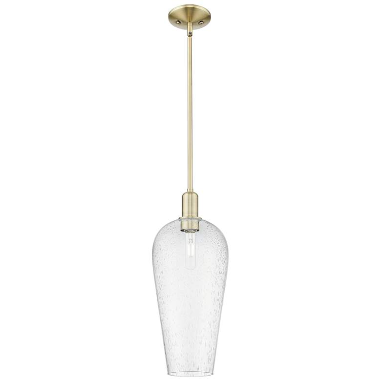 Image 1 Chelsea 8" Wide Antique Brass Stem Hung Mini Pendant With Seedy Shade