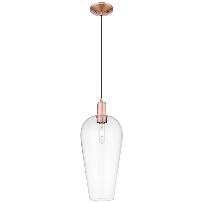 Image 1 Chelsea 8" Wide Antique Copper Cord Hung Mini Pendant With Clear Shade