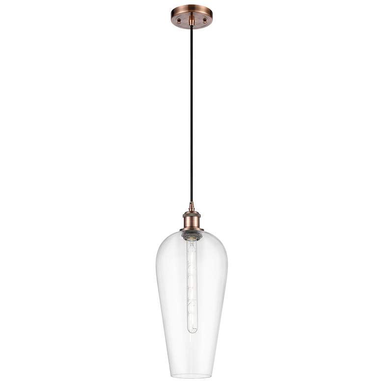 Image 1 Chelsea 8" Wide Antique Copper Cord Hung Mini Pendant with Clear Shade