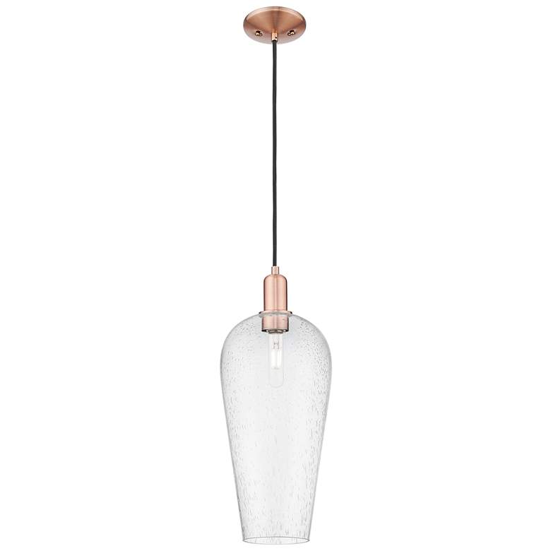 Image 1 Chelsea 8" Wide Antique Copper Cord Hung Mini Pendant With Seedy Shade