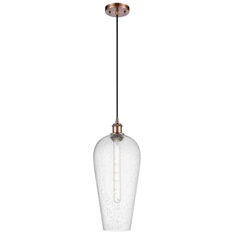 Image 1 Chelsea 8" Wide Antique Copper Cord Hung Mini Pendant with Seedy Shade