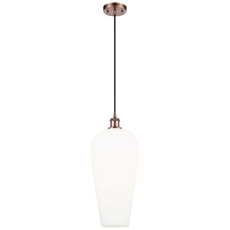 Image 1 Chelsea 8" Wide Antique Copper Cord Hung Mini Pendant with White Shade