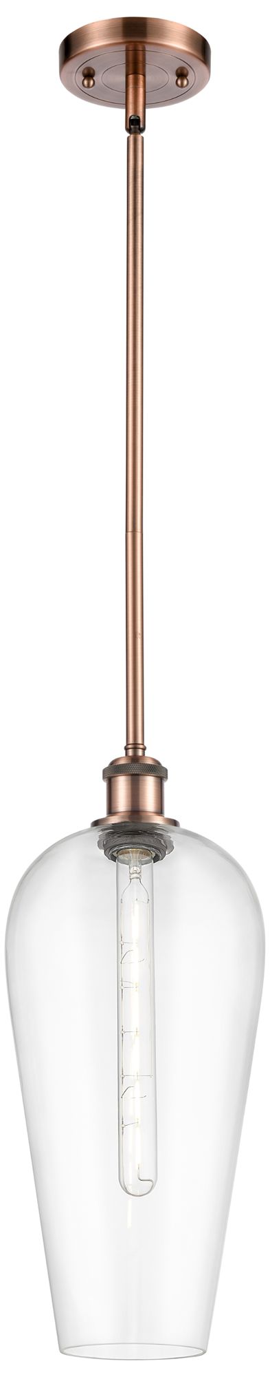 Chelsea 8" Wide Antique Copper Stem Hung Mini Pendant with Clear Shade