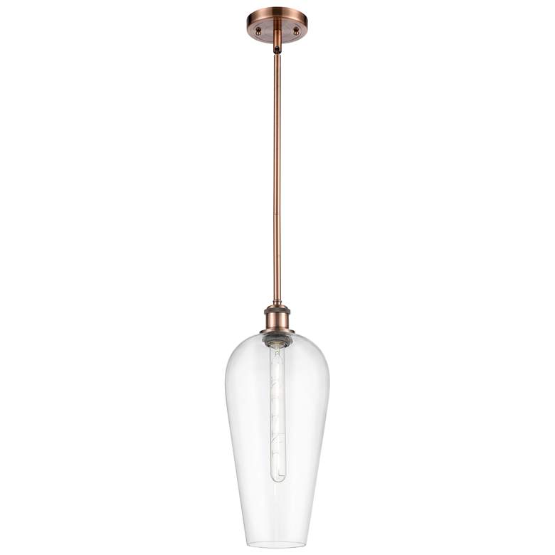 Image 1 Chelsea 8" Wide Antique Copper Stem Hung Mini Pendant with Clear Shade