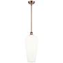 1_Chelsea 8" Wide Antique Copper Stem Hung Mini Pendant with White Shade