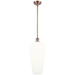 Chelsea 8" Wide Antique Copper Stem Hung Mini Pendant with White Shade