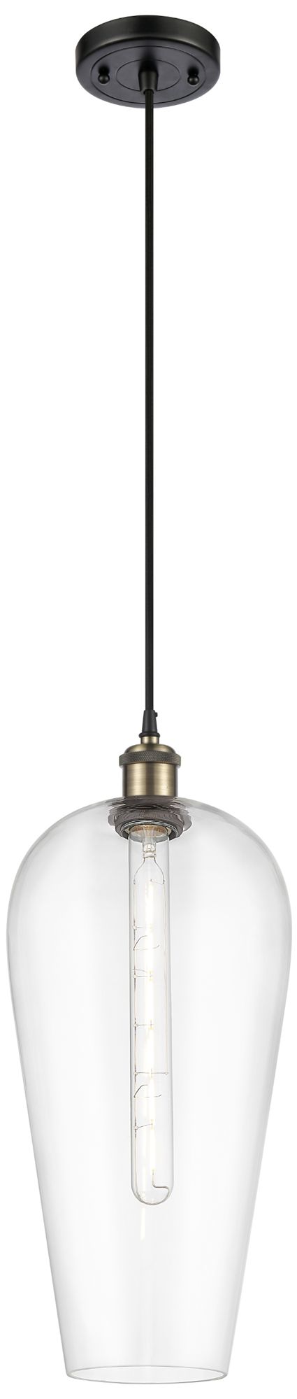 Chelsea 8" Wide Black Antique Brass Cord Hung Mini Pendant with Clear Shade