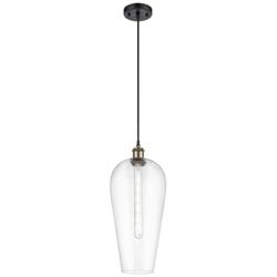 Chelsea 8" Wide Black Antique Brass Cord Hung Mini Pendant with Clear Shade