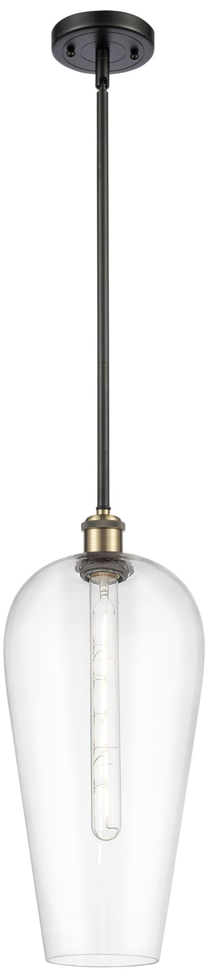 Chelsea 8" Wide Black Antique Brass Stem Hung Mini Pendant with Clear Shade