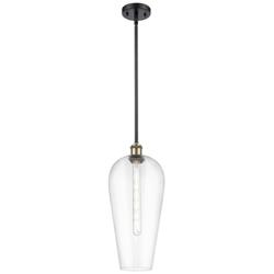 Chelsea 8" Wide Black Antique Brass Stem Hung Mini Pendant with Clear Shade
