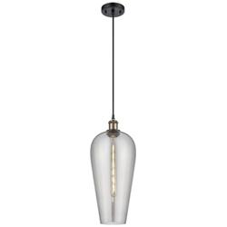 Chelsea 8" Wide Black Brass Cord Hung Mini Pendant with Light Smoke Shade