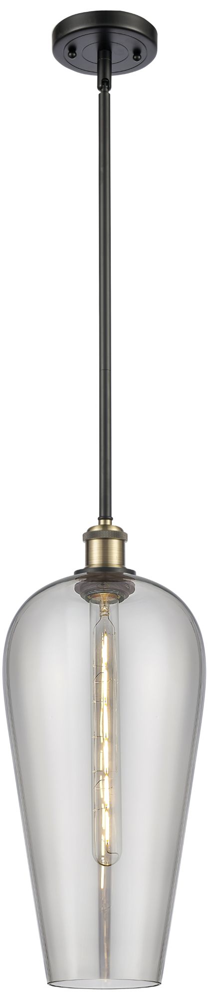 Chelsea 8" Wide Black Brass Stem Hung Mini Pendant with Light Smoke Shade