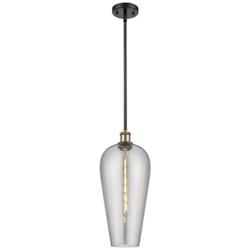 Chelsea 8" Wide Black Brass Stem Hung Mini Pendant with Light Smoke Shade