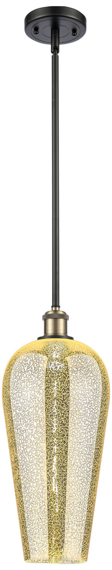 Chelsea 8" Wide Black Brass Stem Hung Mini Pendant with Mercury Shade