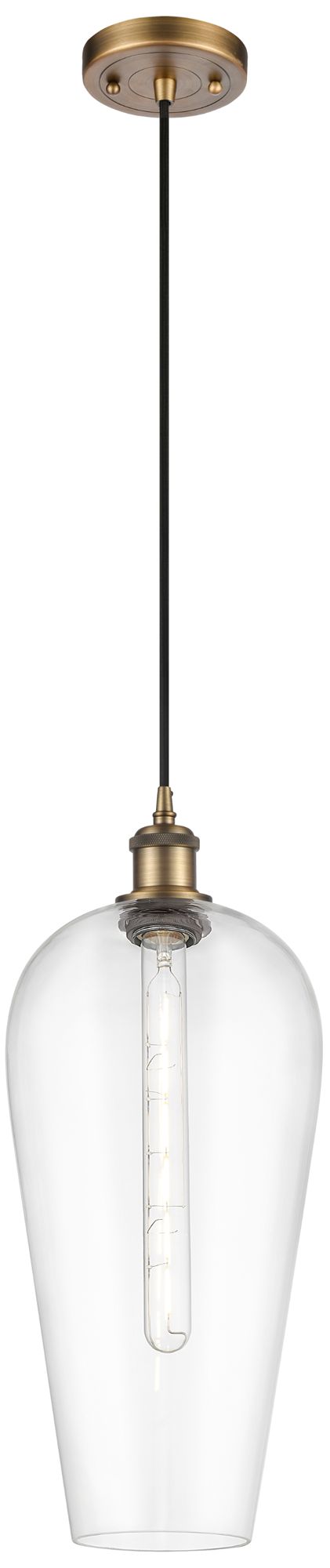 Chelsea 8" Wide Brushed Brass Cord Hung Mini Pendant with Clear Shade