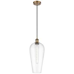 Chelsea 8" Wide Brushed Brass Cord Hung Mini Pendant with Clear Shade