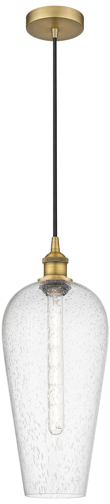 Chelsea 8" Wide Brushed Brass Cord Hung Mini Pendant with Seedy Shade