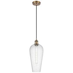 Chelsea 8" Wide Brushed Brass Mini Pendant with Seedy Shade
