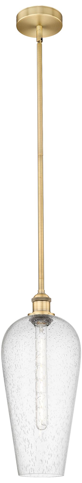 Chelsea 8" Wide Brushed Brass Stem Hung Mini Pendant with Seedy Shade