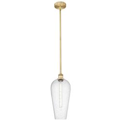 Chelsea 8" Wide Brushed Brass Stem Hung Mini Pendant with Seedy Shade