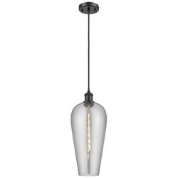 Chelsea 8" Wide Matte Black Cord Hung Mini Pendant with Light Smoke Shade