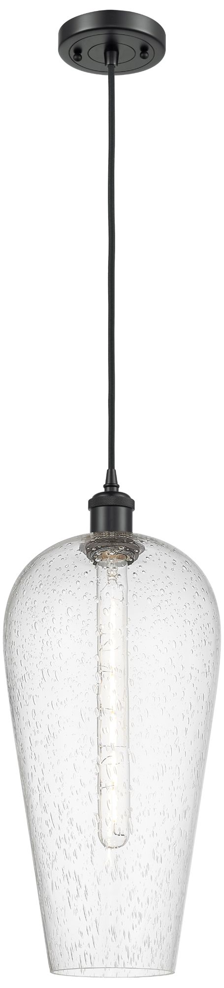 Chelsea 8" Wide Matte Black Mini Pendant with Seedy Shade