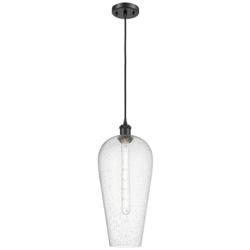 Chelsea 8" Wide Matte Black Mini Pendant with Seedy Shade