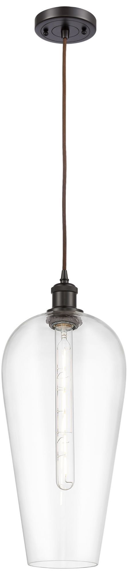 Chelsea 8" Wide Oil Rubbed Bronze Cord Hung Mini Pendant with Clear Shade