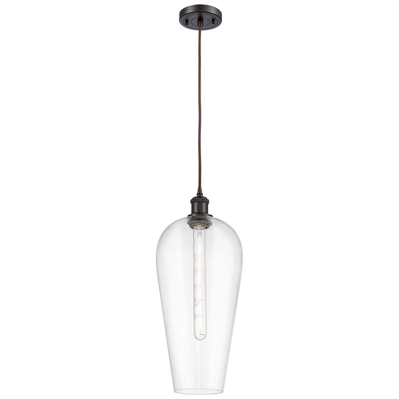 Image 1 Chelsea 8" Wide Oil Rubbed Bronze Cord Hung Mini Pendant with Clear Shade
