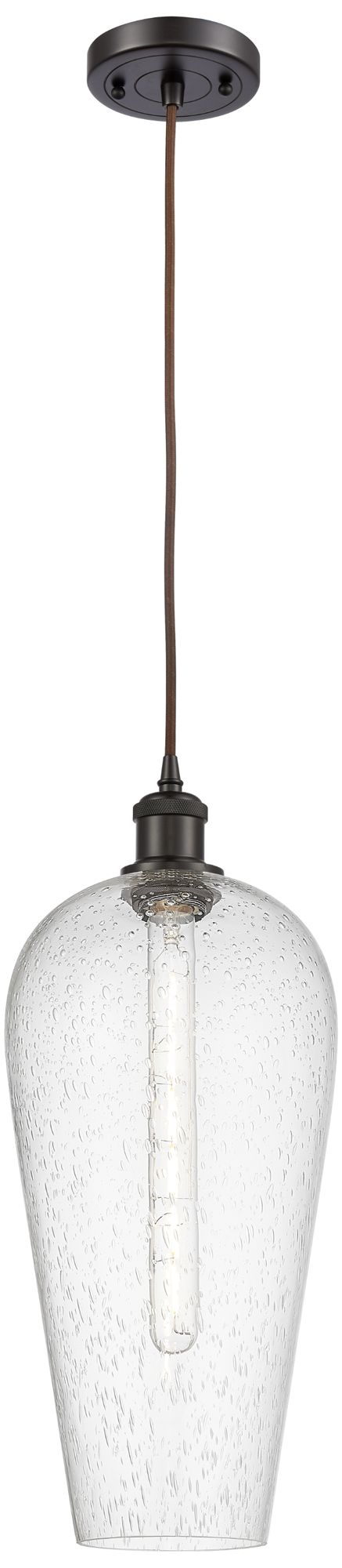 Chelsea 8" Wide Oil Rubbed Bronze Cord Hung Mini Pendant with Seedy Shade