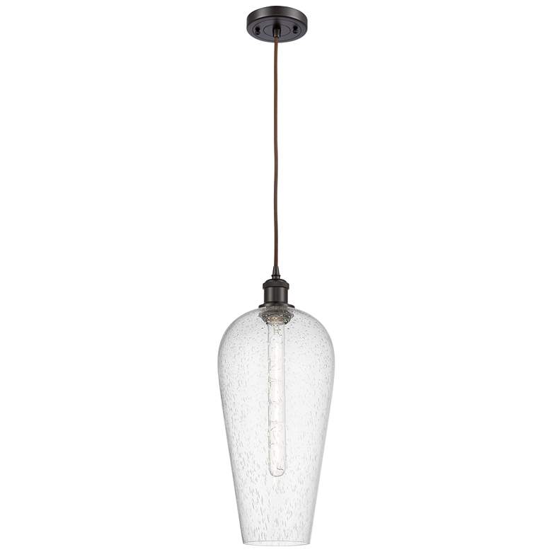 Image 1 Chelsea 8" Wide Oil Rubbed Bronze Cord Hung Mini Pendant with Seedy Shade