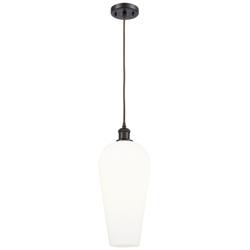 Chelsea 8" Wide Oil Rubbed Bronze Cord Hung Mini Pendant with White Shade