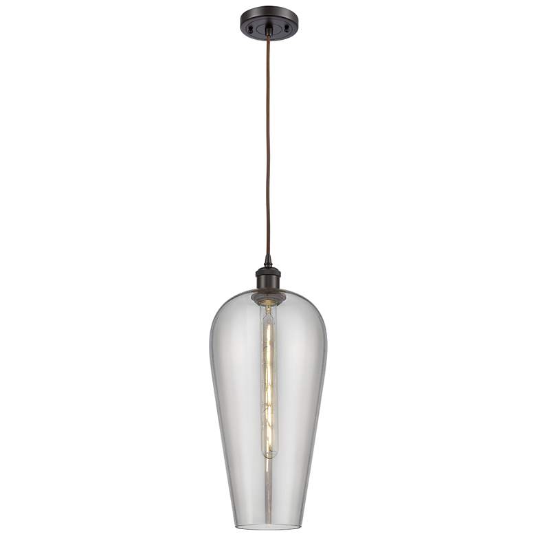 Image 1 Chelsea 8" Wide Oil Rubbed Bronze Mini Pendant with Light Smoke Shade