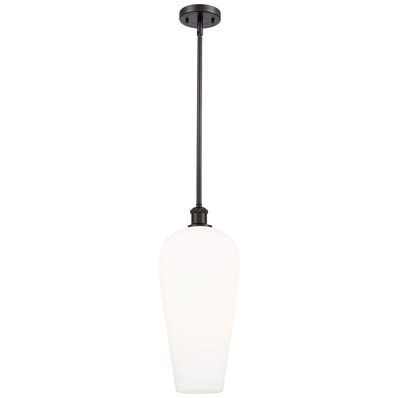 Image 1 Chelsea 8" Wide Oil Rubbed Bronze Stem Hung Mini Pendant with White Shade