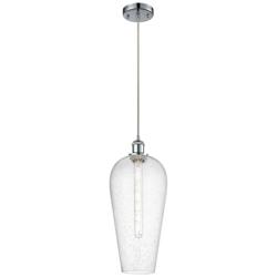 Chelsea 8" Wide Polished Chrome Cord Hung Mini Pendant with Seedy Shade