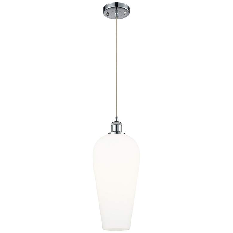 Image 1 Chelsea 8" Wide Polished Chrome Cord Hung Mini Pendant with White Shade