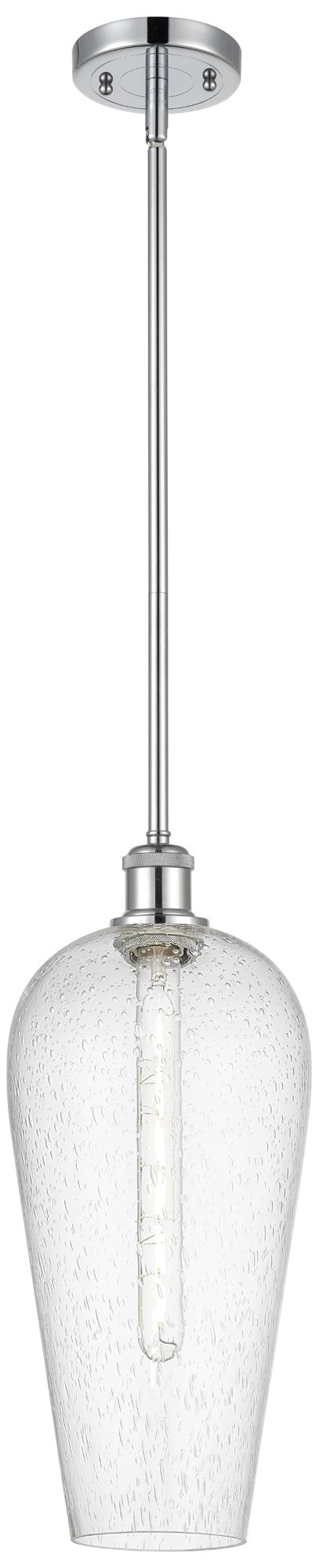 Chelsea 8" Wide Polished Chrome Stem Hung Mini Pendant with Seedy Shade
