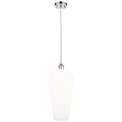Chelsea 8" Wide Polished Nickel Cord Hung Mini Pendant with White Shade