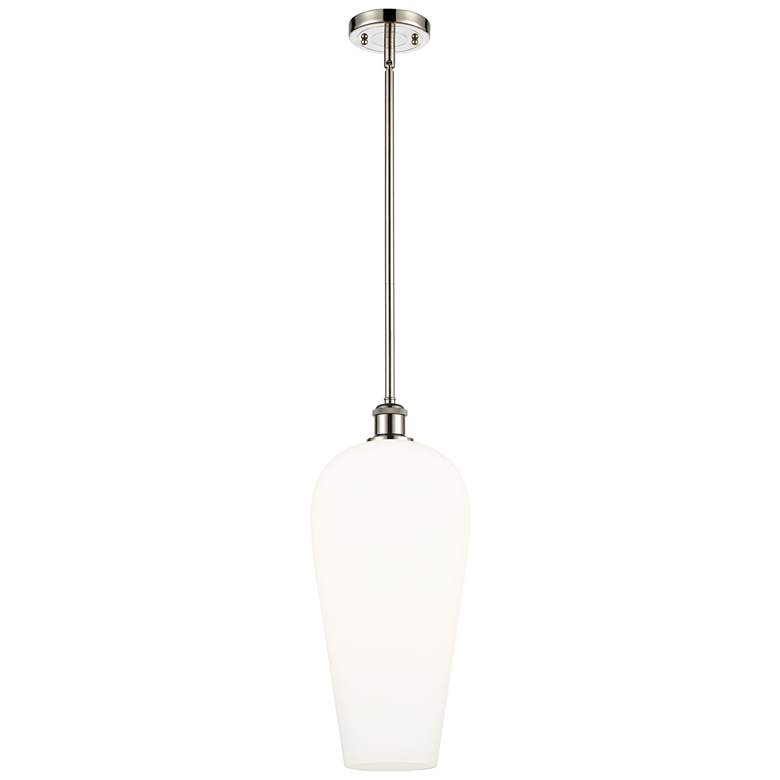 Image 1 Chelsea 8" Wide Polished Nickel Stem Hung Mini Pendant with White Shade