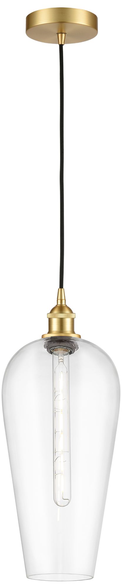 Chelsea 8" Wide Satin Gold Cord Hung Mini Pendant with Clear Shade